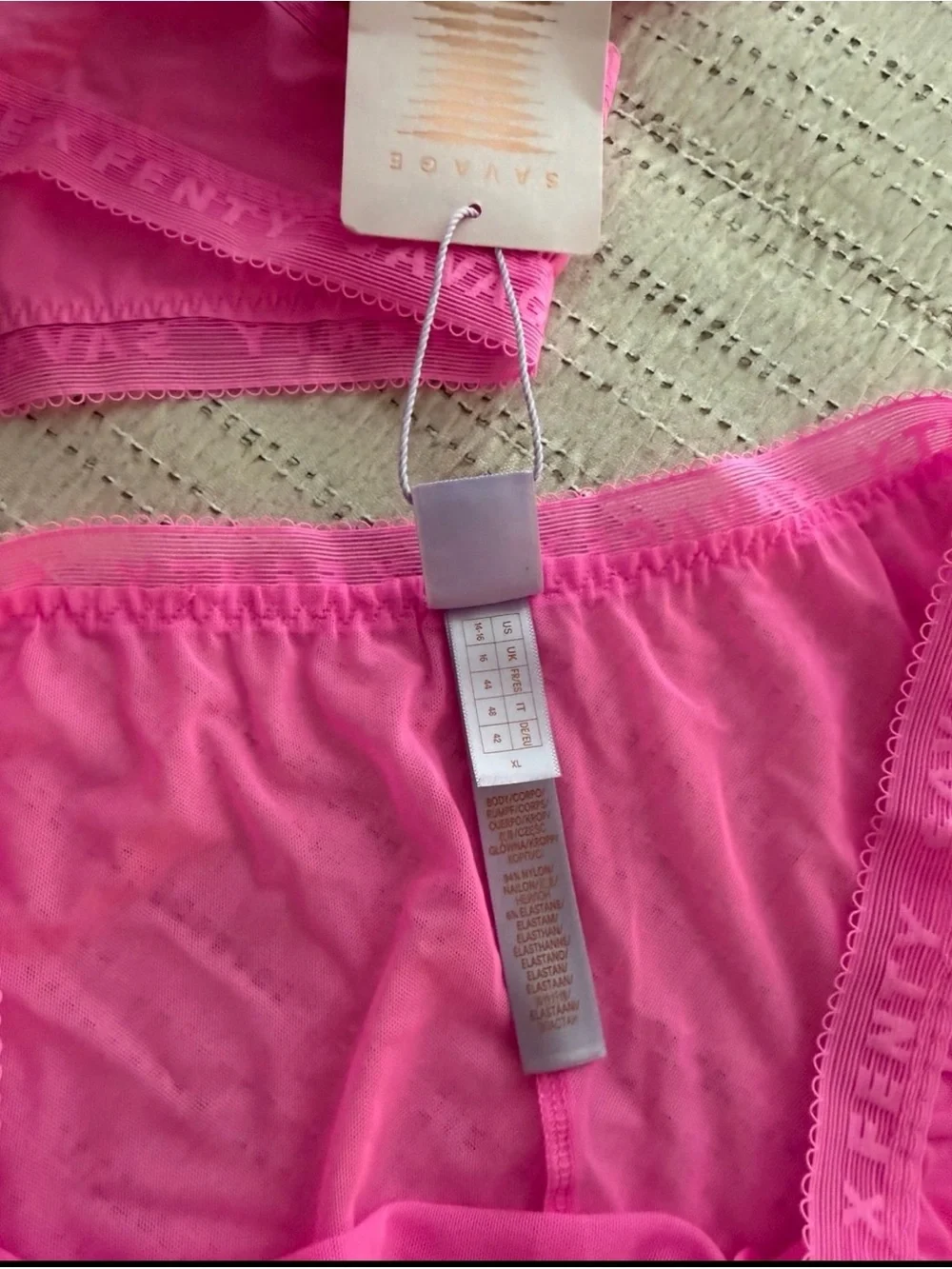Savage X Fenty Neon Pink Three-Piece Lingerie Set - Bra, Briefs & Shorts